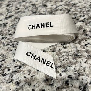 CHANEL * Authentic Fabric Ribbon * 1 Inch x 7 Ft! * White with Black Lettering